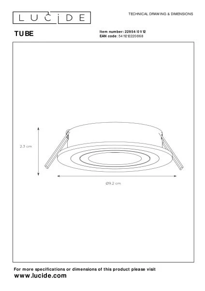 Lucide TUBE - Einbaustrahler - Ø 9,2 cm - 1xGU10 - Chrom Matt - technisch